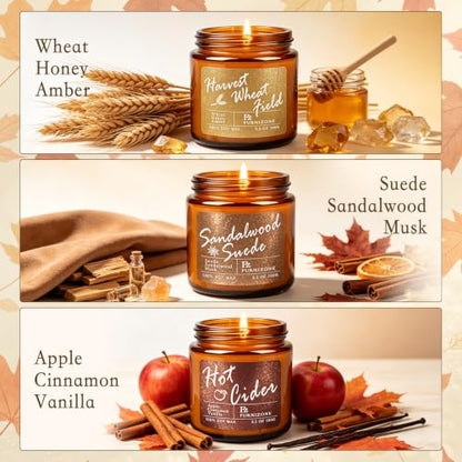 Amber Fall Scented Candle Set - 6 Autumn Fragrance Candles, 180 Burning Hours