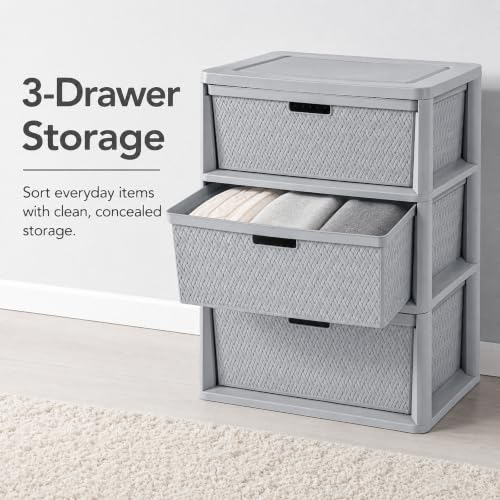 Gray 3 Drawer Plastic Storage Organizer Tower - No Tools Assembly