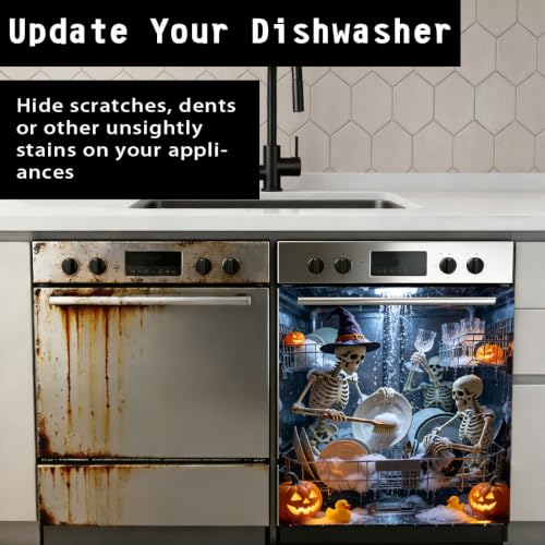 Halloween Skeleton Dishwasher Cover Sticker - Skeleton Team Spooky Ghost Waterproof Vinyl Decal
