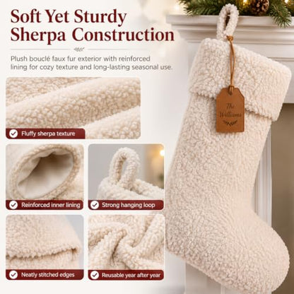 18 Inch Sherpa Christmas Stockings Set - Rustic Personalized Holiday Decor - Warmtone / Rustic