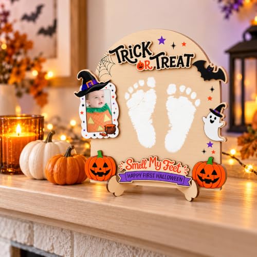 Halloween Footprint Sign with Photo Frame and Stand - Baby Keepsake Decor