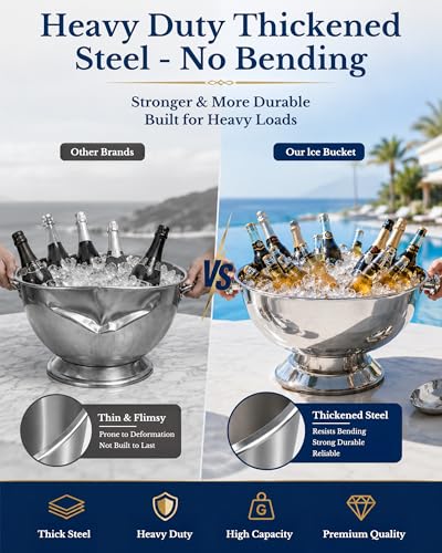 Large Stainless Steel Ice Bucket for Parties, Silver, 2 Pack