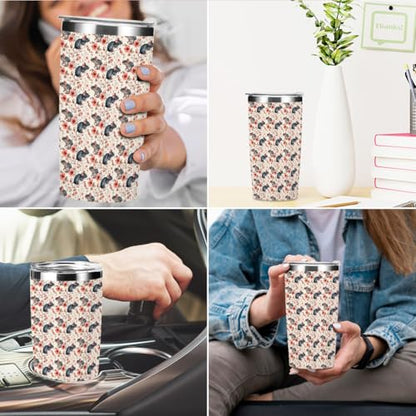 Cute Rat Tumbler 20 oz Stainless Steel Coffee Mug Travel Cup Insulated - Mouse Flower Variation