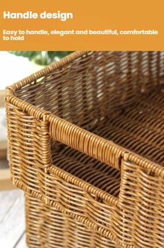 Plastic Storage Baskets - Durable Wicker Design for Pantry Organization | Set of 2, Dark Brown