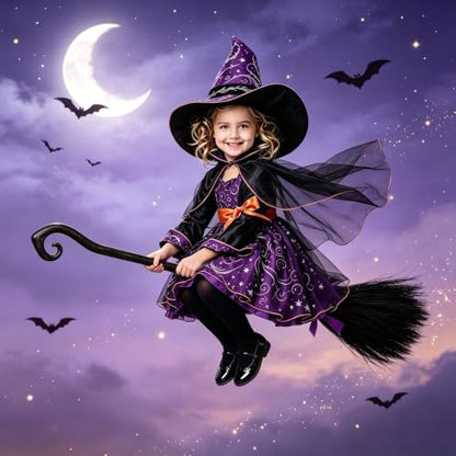 Halloween Witch Broom for Kids 130cm x 25cm Costume Accessory Black B - Cosplay Party