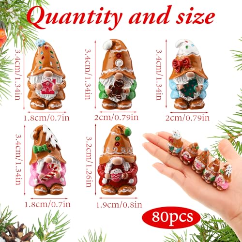 80 Pcs Christmas Gingerbread Man Mini Resin Gnomes - Gingerbread Man Variation