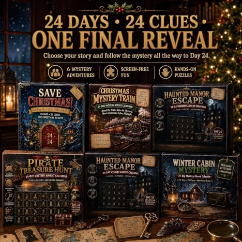 Multicolor 24-Day Mystery Adventure Advent Calendar Puzzle Countdown with 6 Story Themes