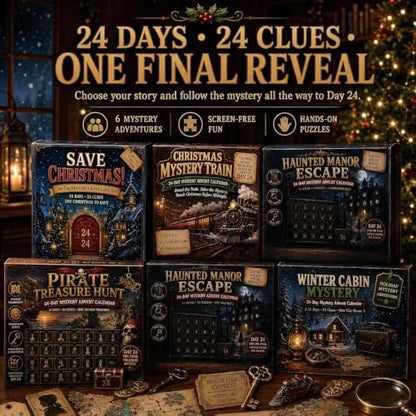 Multicolor 24-Day Mystery Adventure Advent Calendar Puzzle Countdown with 6 Story Themes