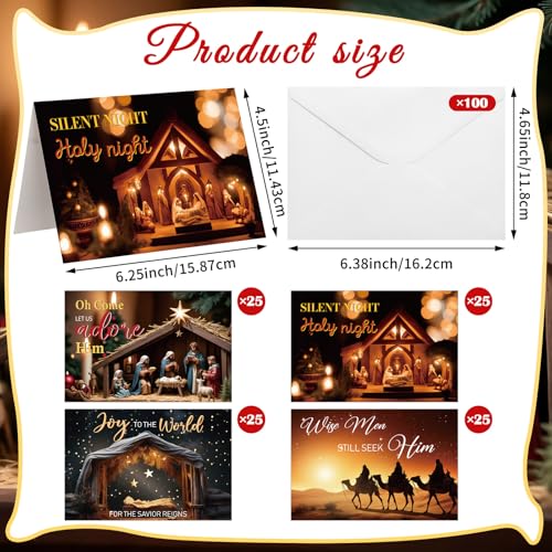 Traditional 100 Pcs Christian Christmas Cards with Envelopes