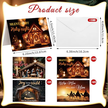 Traditional 100 Pcs Christian Christmas Cards with Envelopes
