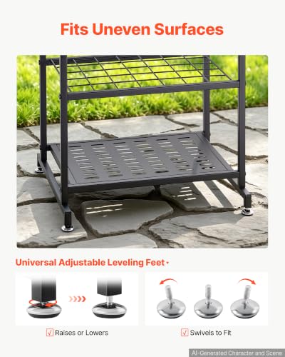 Small Garden Tool Organizer Rack with 35 Slots & Hooks - Metal Garage Storage