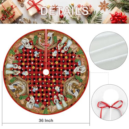 Nativity Holy Night Christmas Tree Skirt 36 Inch - Traditional Holiday Decor