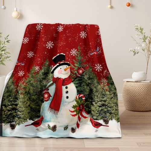 Christmas Snowman Blanket 50x60 Gift Snowman Tree Winter Throw - All Seasons Cozy Flannel