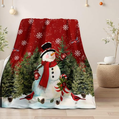 Christmas Snowman Blanket 50x60 Gift Snowman Tree Winter Throw - All Seasons Cozy Flannel