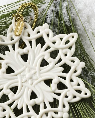 Lenox Snow Fantasies Snowflake Ornament - 2026 Gold Charm, Porcelain Holiday Decor - Variation of Snowflake