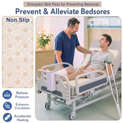 Sheepskin Bed Sore Prevention Pad - 30x60in Beige Support Mattress Cover