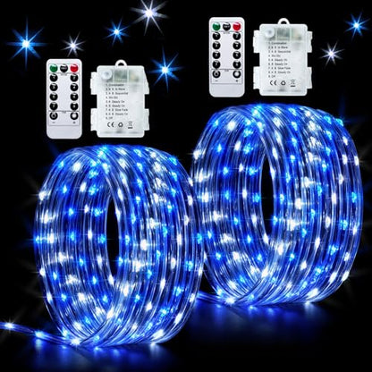 Battery Operated Rope Lights 2 Pack - Blue & White Outdoor Christmas String Lights