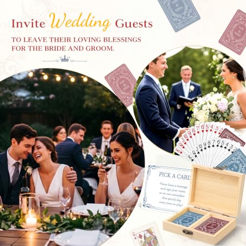 Wedding Guest Book Playing Cards Set with Wooden Box - 108 Blue & Red Variations