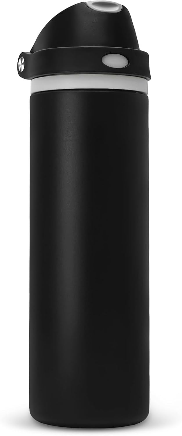 Skiennix 24 oz Insulated Water Bottle - Stainless Steel, Leak-Proof Design, One-Touch Flip Lid, Black