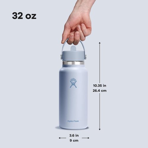 Hydro Flask Water Bottle - Insulated Stainless Steel with Wide Mouth Flex Straw Lid - 32 Oz Surf Blue