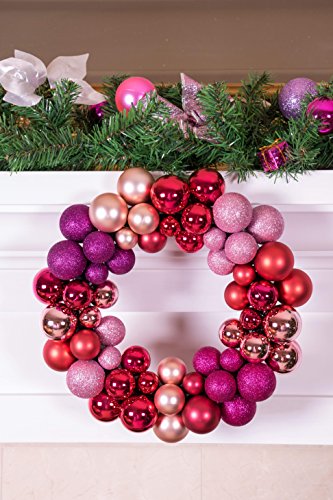 Clever Creations 13 Inch Artificial Christmas Wreath with Pink & Purple Bulbs - Front Door Decor