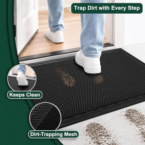 Heavy-Duty Mesh Door Mat Black 1.5x2.6 Feet, Quick-Dry Outdoor Indoor Entrance