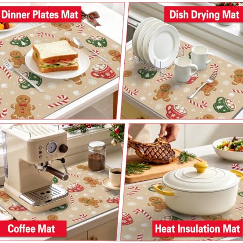 Beige Christmas Gingerbread Coffee Mat 19x12 Inches Anti-Slip Absorbent Counter Protector