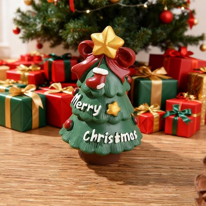 Cute Christmas Tree Figurines with Star - Festive Mini Tree Decor, Desk Ornament, White