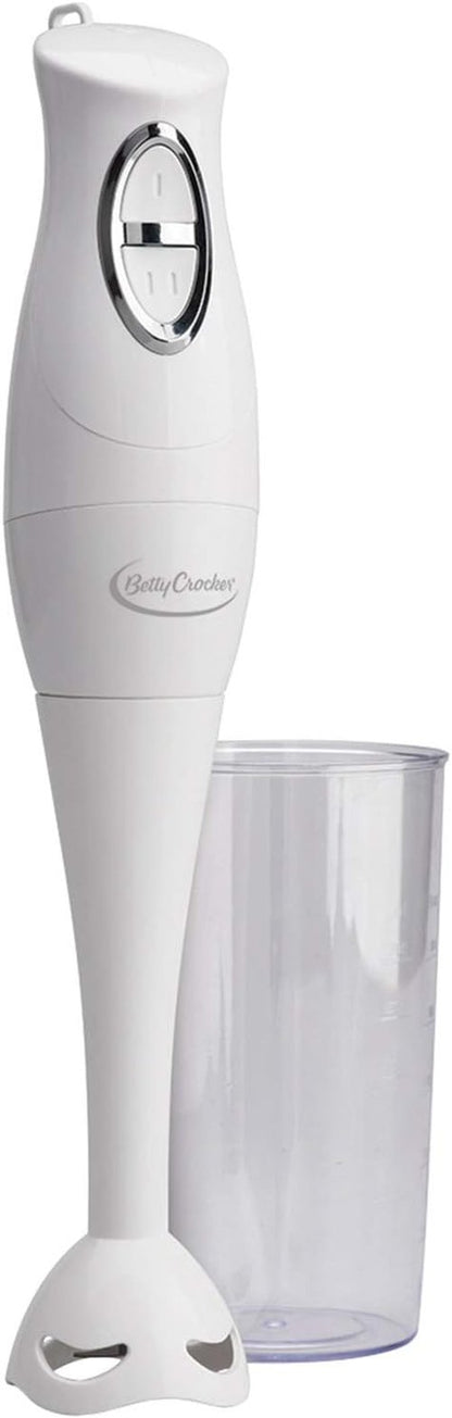 Betty Crocker Hand Blender - Versatile Kitchen Tool with Beaker - White, Model BC-1303CK