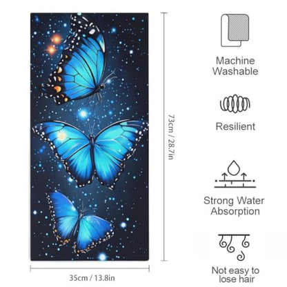 Dreamy Blue Butterfly Microfiber Travel Towel 28.7x13.8 Lightweight Quick Dry