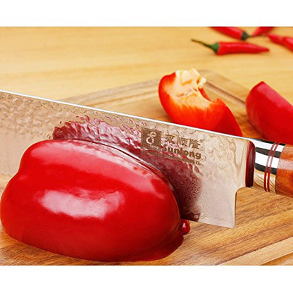 6.5 Inch Nakiri Knife - Hammered Damascus Steel Blade with Bloodwood Handle