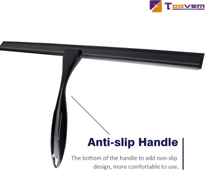 TOOVEM Shower Squeegee - 14'' Glass Door & Window Cleaner | Durable Black Design for Bathrooms & Cars