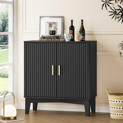 BORNON Fluted Storage Cabinet with Doors and Adjustable Shelf - Modern Sideboard