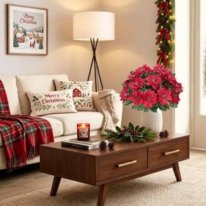 Xmas A-4 Pcs Christmas Cemetery Flowers for Grave Artificial Poinsettias - 48 Stems