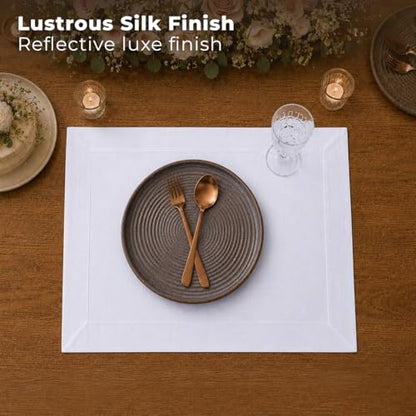 Set of 4 Vegan Silk Placemats - White, 14 x 19 Inches, Handcrafted Eco-Friendly