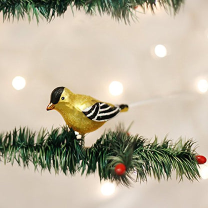 Bird Watcher Glass Christmas Ornament - Hand-Painted Western Goldfinch, 5¾"