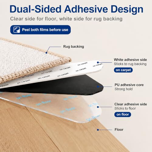 12 Pcs Rug Gripper Tape Non-Slip Adhesive Edge Pads for Hardwood Floors