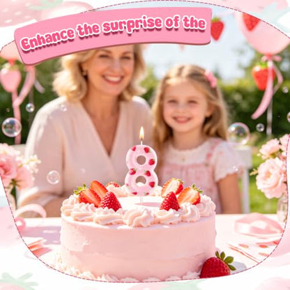 Strawberry Number 4 Birthday Candle - Pink Happy Birthday Cake Topper