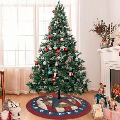 4th of July Patriotic Christmas Tree Skirt 36 Inch Star Pattern Holiday Decor