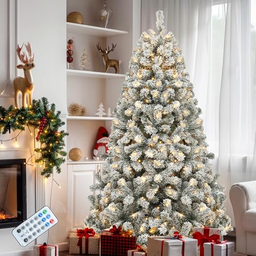 Snow Flocked Christmas Tree 6ft with Remote Control - White Variant