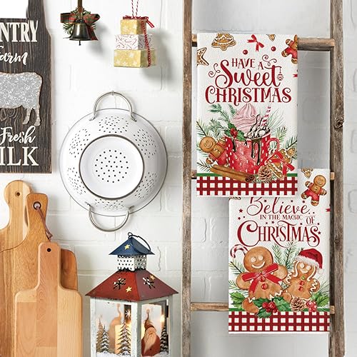 Christmas Kitchen Towels Set of 2 - 18x26 Inch Soft Absorbent Dish Towels