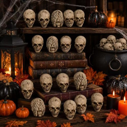 White 20 Pack Realistic Skull Figurines Halloween Decorations