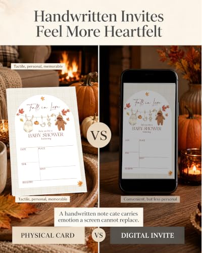 Fall Baby Shower Invitations with Envelopes - Autumn Teddy Design, 25 Pack