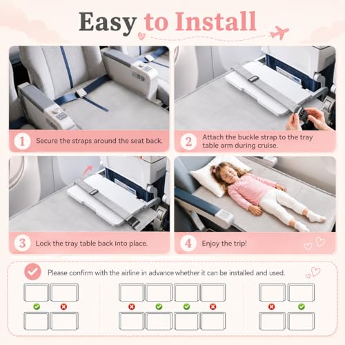 Toddler Airplane Bed Grey Portable Seat Extender for Kids Travel Comfort