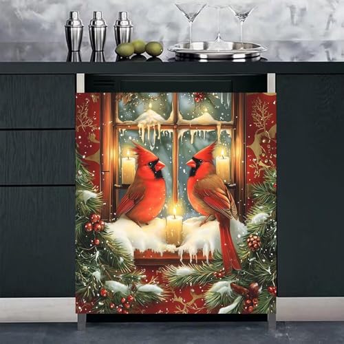 Red Bird Christmas Snow Scene Dishwasher Magnet Cover 28" Variation