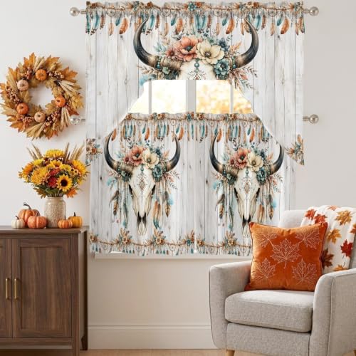 Turquoise Swag and Tier Curtain Set - 27.5W x 36L Pack of 3 for Kitchen Windows