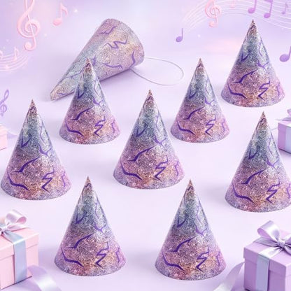 12 Pcs Kpop Party Hats with Demon Lightning Energy Pattern Purple Birthday Decorations