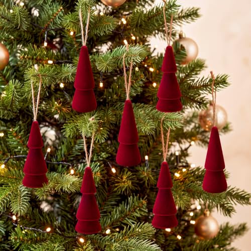 Pinkunn Burgundy Velvet Christmas Ornaments Set of 12 - Holiday Tree Decorations