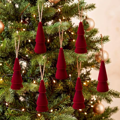 Pinkunn Burgundy Velvet Christmas Ornaments Set of 12 - Holiday Tree Decorations