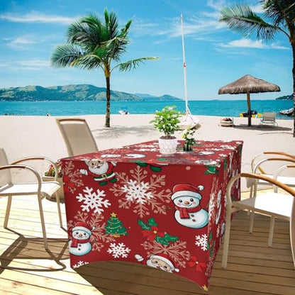 Uorisanigo Christmas Snowman Fitted Tablecloth for 6ft Rectangle Tables - Holiday Decor
